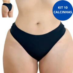 Kit 10 Calcinha íntima feminina de microfibra na cor vermelha, com acabamento premium, vista frontal.