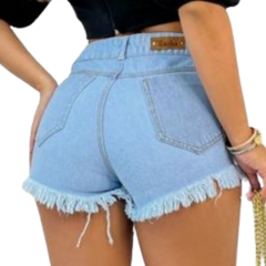 Short Jeans Feminino Cintura Alta Modelo Detonado Levanta Bumbum Tecido Algodão - LOJAN2