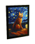 Quadro Decorativo A4 Gato Laranja Noite Estrelada Van Gogh