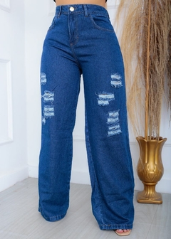 Calça Jeans Feminina Wide Leg Destroyed