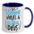 Caneca personalizada com alça e interior azul escuro, estampada com a frase "se crees verás a glória de Deus" e detalhes em preto e azul.