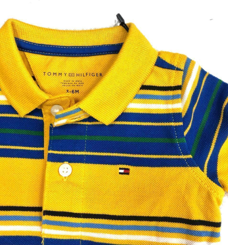 Camisa Polo Amarela Com Listras Tommy Hilfiger Infantil