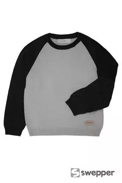 Sweater Nene Lea con Mangas Combinadas (Gris con Negro)