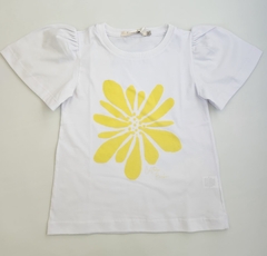 Remera Nena MC Flor con frunces en manga (Blanco)