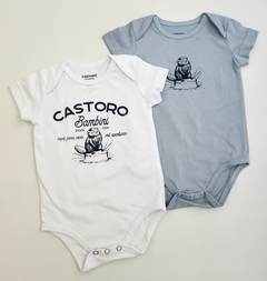 Body Bebe MC Pack x2 Castoro (Blanco - Celeste)