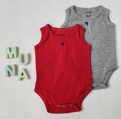 Body Bebe Musculosa pack x2 Clasico (Rojo-Gris)