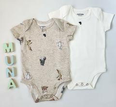 Body Bebe MC Pack x2 Animales Zafari (Beige - Natural)