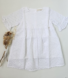 Vestido Nena Broderi - Manga 3/4 (Blanco)