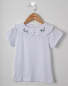 Remera Nena MC con Cuello Bordado (Blanca)