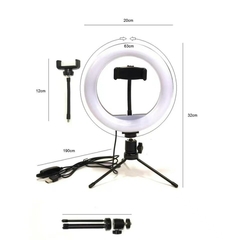 Ring light com Tripé de Mesa e Suporte para Celular