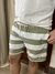 Short Linho Off-White Listra Verde Atlantic