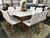 Conj Jantar Mesa Quadrada 1,50m Base em lamina de cinamomo DUNA + 8 Cadeiras em Madeira Maciça Estofado SHELL