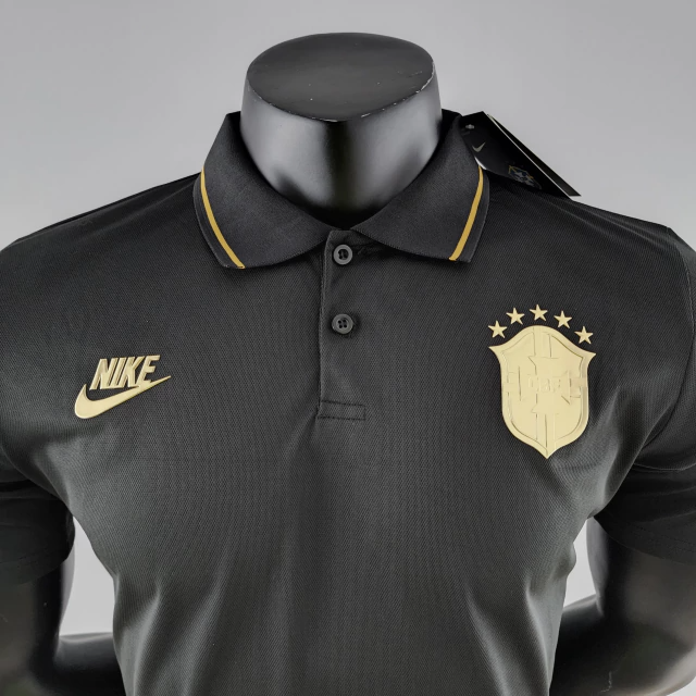 Camisa Polo Brasil Preta e Dourada - DLG Imports