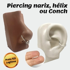 Piercing Cravejado de Prata 925 Nariz Hélix Conch