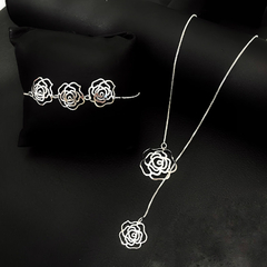 Conjunto Colar e Pulseira Rosas Folheado à Prata 925