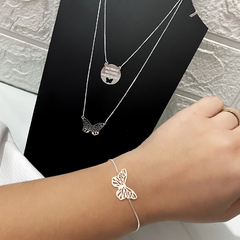 Conjunto Colar e Pulseira Borboleta Frase Folheado à Prata 925 - comprar online