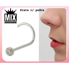 Piercing Nariz Nostril Prata Legítima 925 Pedra Coração - loja online