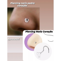 Piercing Nariz Nostril Prata Legítima 925 Pedra Coração na internet