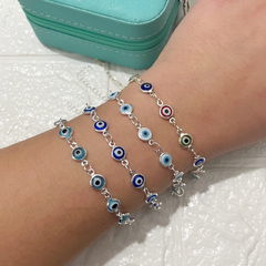 Pulseira Folheada à Prata 925 Olho Grego Azul, Branco ou Colorido