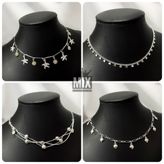 Choker Folheada à Prata Margaridas Coração