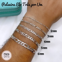 Pulseira Masculina Elo 3x1 Prata 925 Legítima