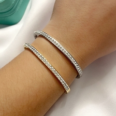 Bracelete Cravejado Strass em Aço Inoxidável