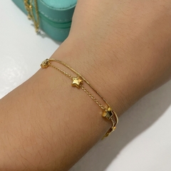 Imagem do Pulseira Feminina Folheada à Ouro Estrelas Bolinha