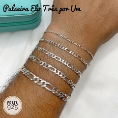 Pulseira Masculina Elo 3x1 Prata 925 Legítima