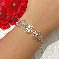 Imagem do Pulseira Feminina Folheada à Prata Rosas Pai Nosso Trevo Margaridas