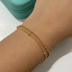 Pulseira Feminina Folheada à Ouro Estrelas Bolinha