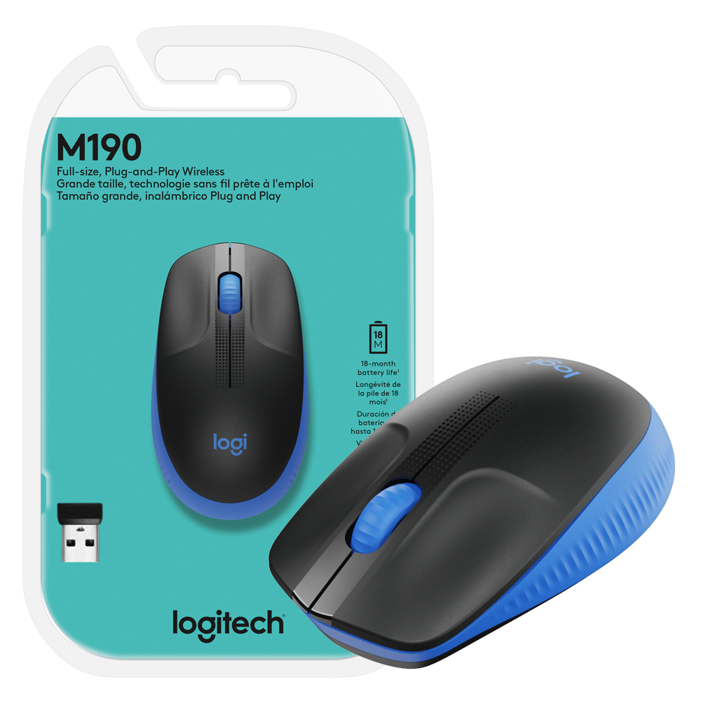 Mouse Logitech M190 Azul Sem Fio - 3128