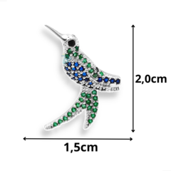 PINGENTE BEIJA FLOR E ZIRCONIAS COLORIDAS - PRATA 925 - UNIDADE - comprar online