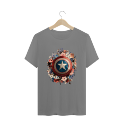 Camiseta Plus Size Escudo do Capitão América com Toque Floral - Estilo e Poder em Tamanho Especial! - comprar online