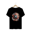 Camiseta Plus Size Escudo do Capitão América com Toque Floral - Estilo e Poder em Tamanho Especial!