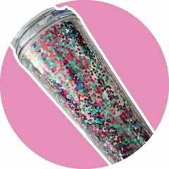 Vasos Tumbler con tapa y popote modelo "Glitter" en internet