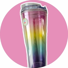 Vasos Tumbler con tapa y popote modelo "Rainbow-Tornasol"