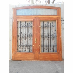 Puerta portón antiguo de madera cedro con rejas de hierro forjado art 9298 - tienda online