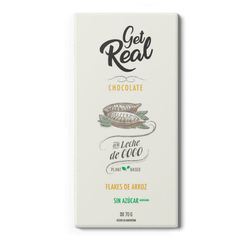 GET REAL BARRA DE CHOCOLATE CON LECHE DE COCO Y FLAKES DE ARROZ SIN AZÚCAR X70G