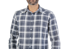 Camisa Slim Flanela Xadrez Azul/Branco - comprar online