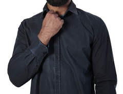 Camisa Jeans Masculina ML Slim Fit Black Estonada - comprar online