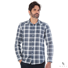 Camisa Slim Flanela Xadrez Azul/Branco