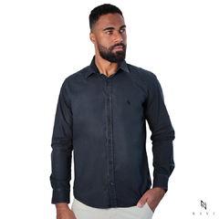 Camisa Jeans Masculina ML Slim Fit Black Estonada