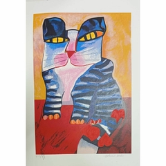 Aldemir Martins Serigrafia "Gato Azul Listrado" - comprar online