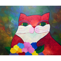 Aldemir Martins "Gato Vermelho com Flores" - comprar online