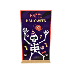 Placa Decorativa "Caveira e Elementos Halloween"30,5x17 cm