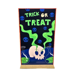 Placa Decorativa G, "Caveira Tóxica Trick or Treat" 42,5x25 cm