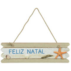 Enfeite natal placa p/pendurar (Bege) 30cm - Flor Arte