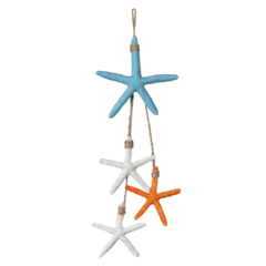 Enfeite Natal estrela X4 p/pendurar (Azul claro Branco) 20x9cm - Flor Arte