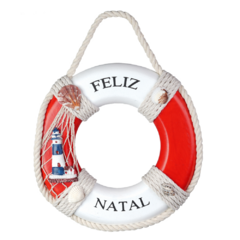 Enfeite natal boia praia p/pendurar (Branco Vermelho) 24x24cm - Flor Arte