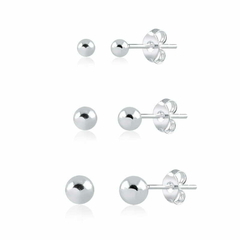 Trio de Brincos de Prata Bolinha 3MM, 4MM e 5MM